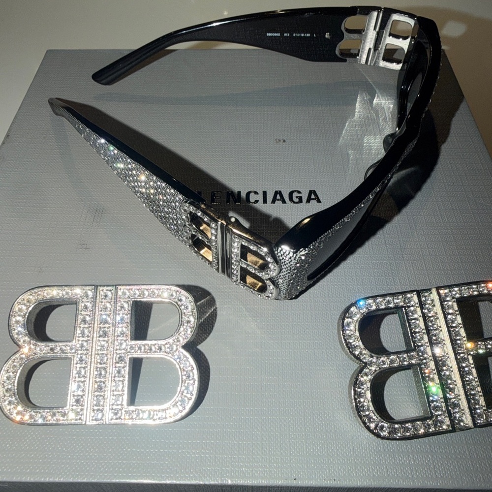 Balenciaga Black Crystal-Embellished Sunglasses w/ Matching Earrings Set!